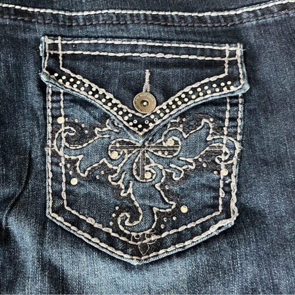Nine West Jeans Waist 34” Inseam 31”Stretch Bootcut Bling On Pockets Blue - Picture 4 of 8